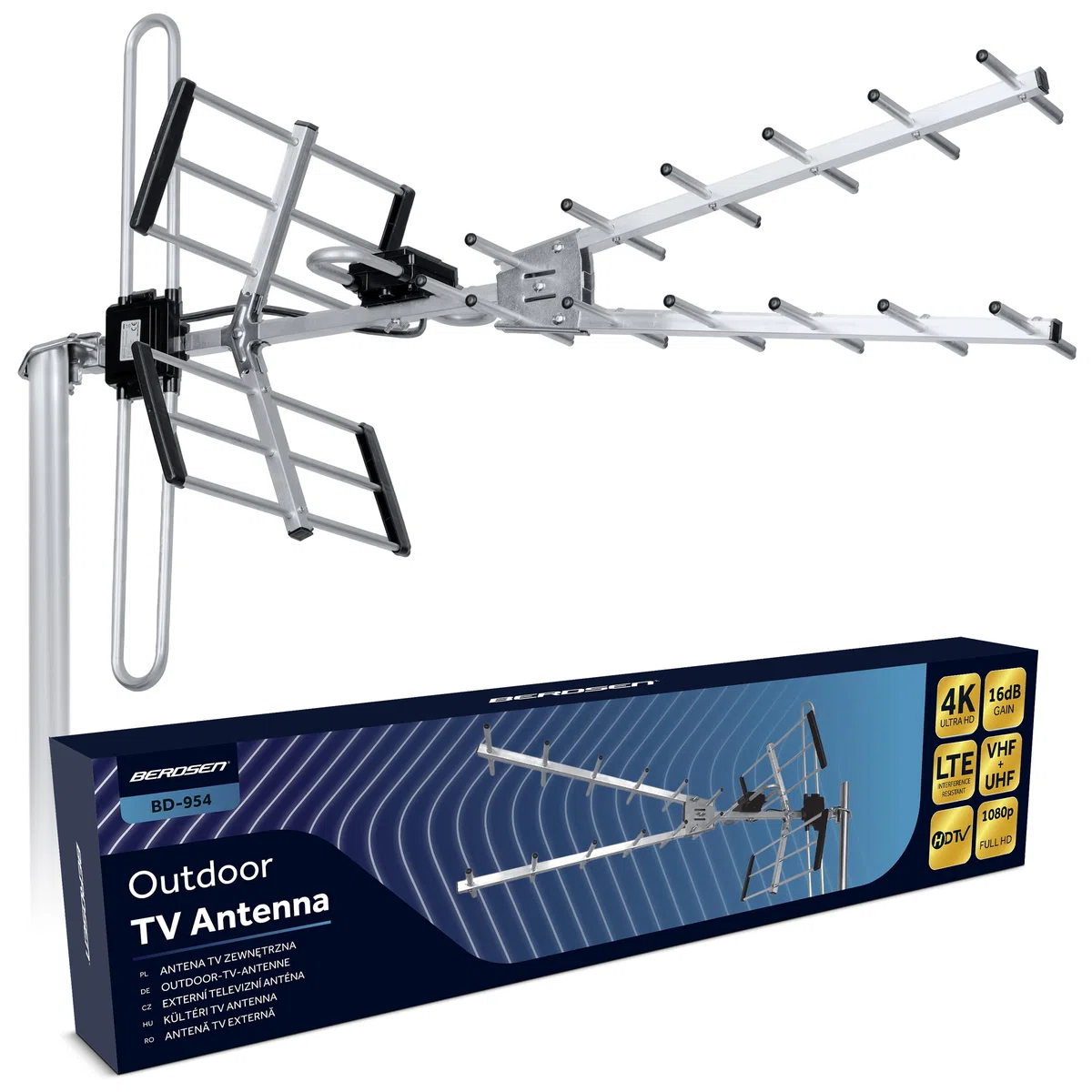 Berdsen DVBT2 Antenna con amplificatore interno 16 dB - Portata fino a 80 km - Antenna esterna esterna esterna - Filtro LTE - Full HD Ultra HD 4K