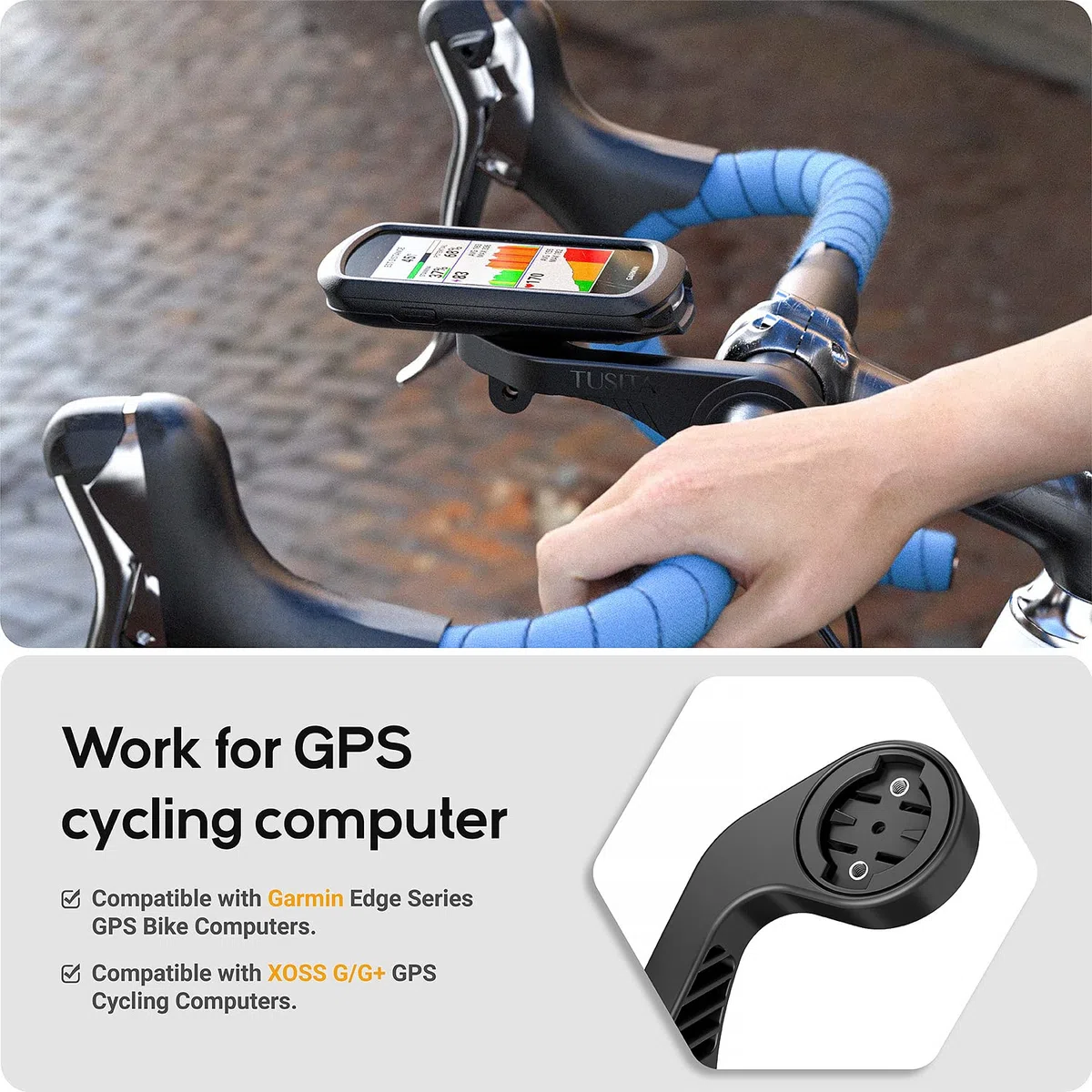 TUSITA Supporto Bici Anteriore Esteso Compatibile con Garmin Palmari Dispositivi, Edge GPS Computer - Manubrio da Ciclismo 25,4mm 31,8mm