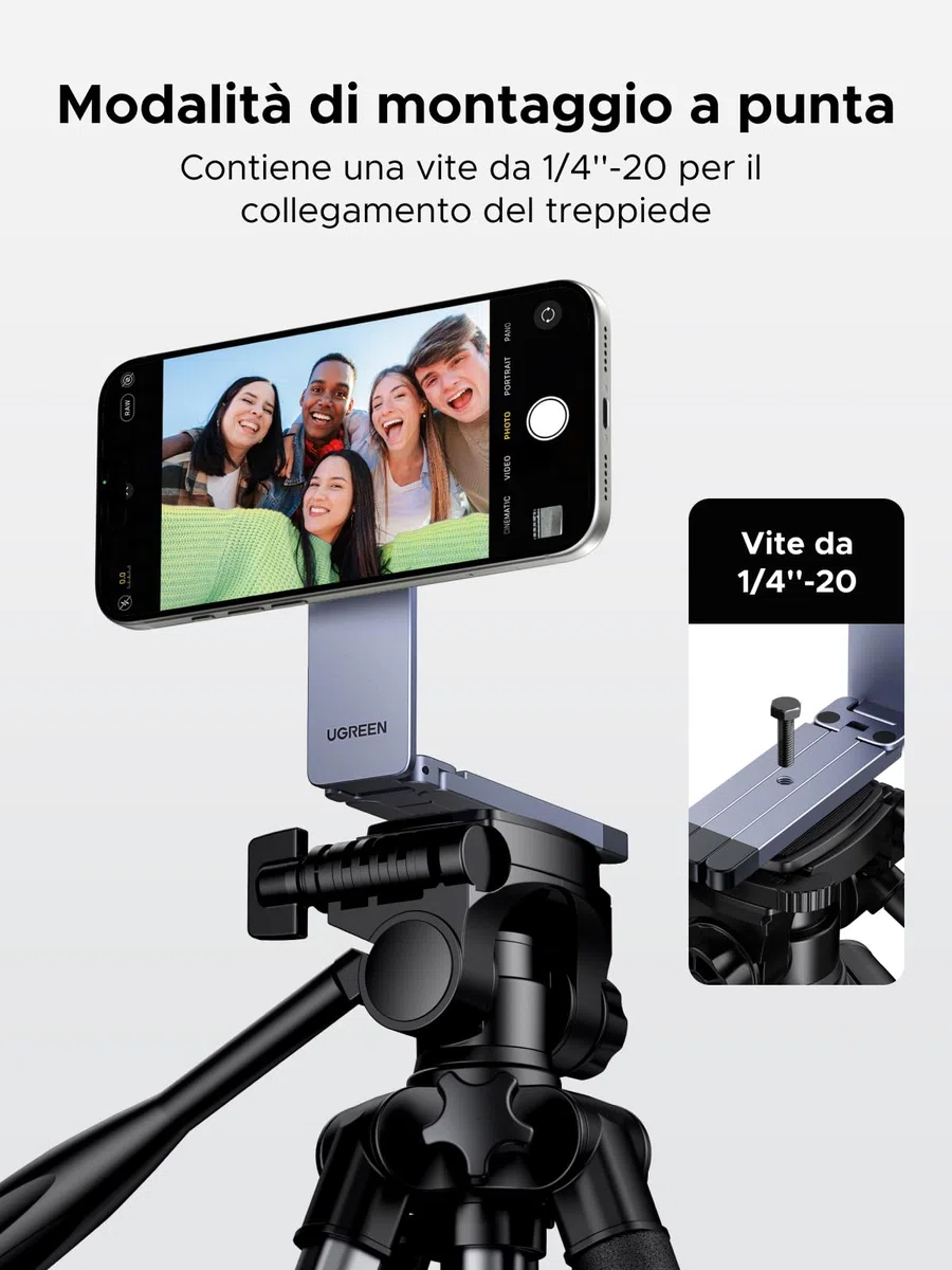 UGREEN Treppiede Magnetico per Telefono Grigio Nebulosa Supporto Magnetico MagSafe Materiale in Lega di Alluminio Adatto per Viaggi Riunioni e Uso Domestico