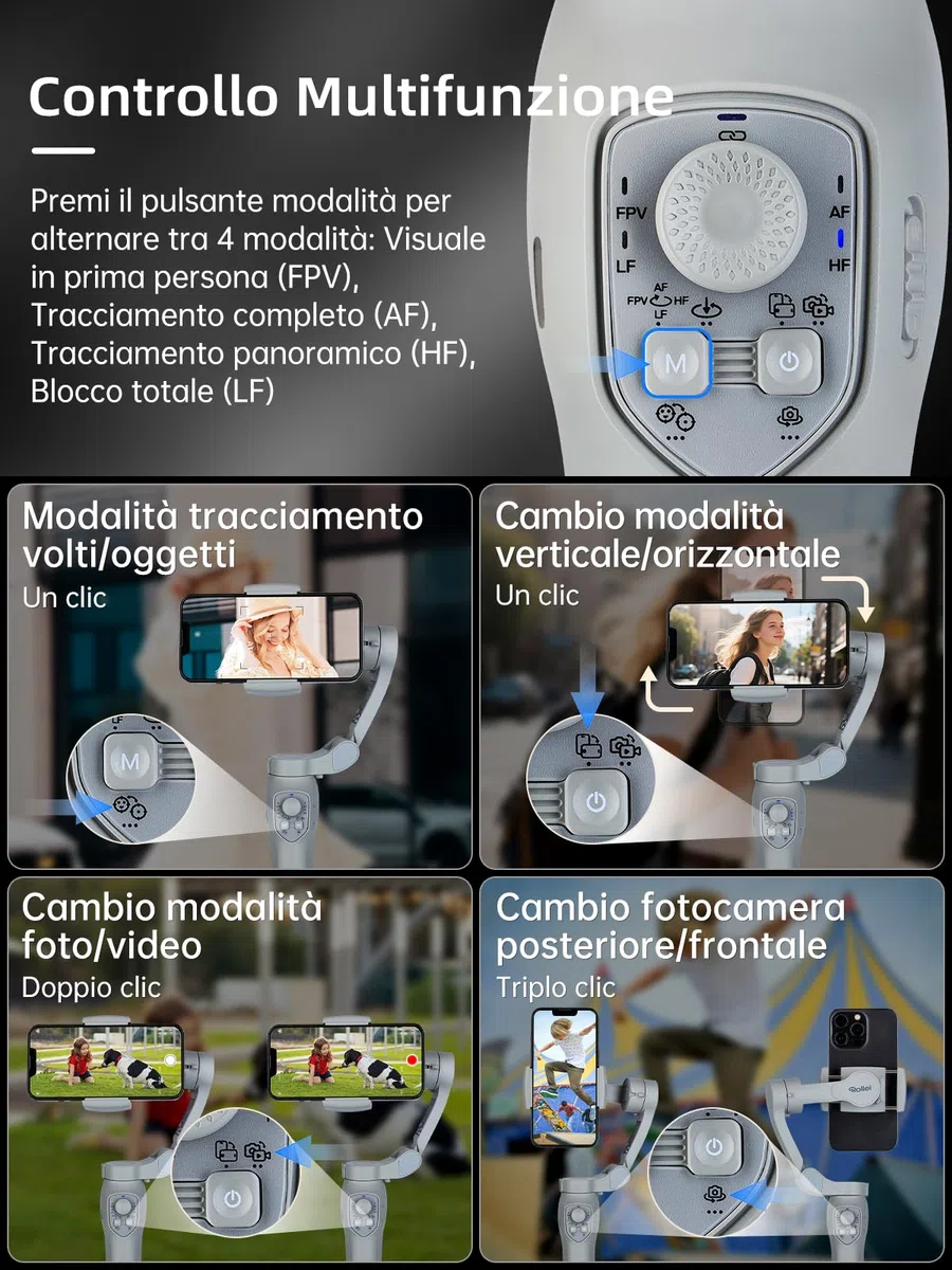 Rollei Steady Butler Mobile 3 SE Stabilizzatore Smartphones, Gimbal 3 Assi Smartphone Leggero e Pieghevole Compatibile con iPhone 16/15/14/13/12 Pro Max e Android per Video di TikTok YouTube Instagram