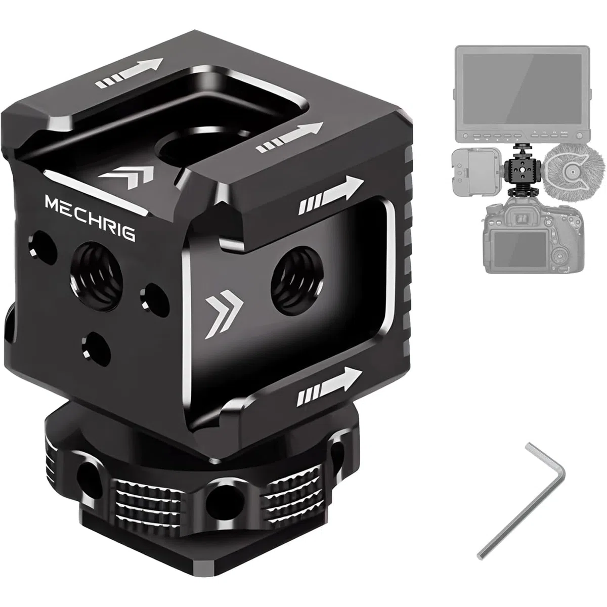 Supporto triplo per slitta fredda con filettatura da 1/4", staffa di estensione hot shoe in alluminio per fotocamera con 3 porte per slitta fredda per monitor con luce video a LED, microfono