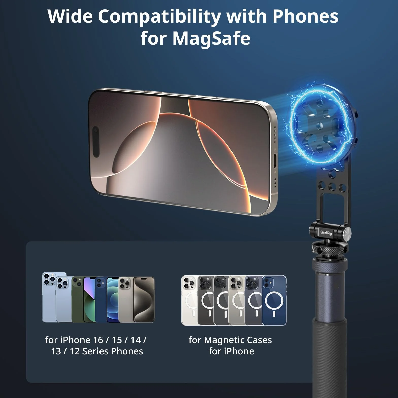 SMALLRIG Supporto magnetico in metallo con innesto per flash, per adattatore da treppiede magsafe, adattatore da treppiede regolabile e girevole per iPhone, monitoraggio della fotocamera, treppiedi