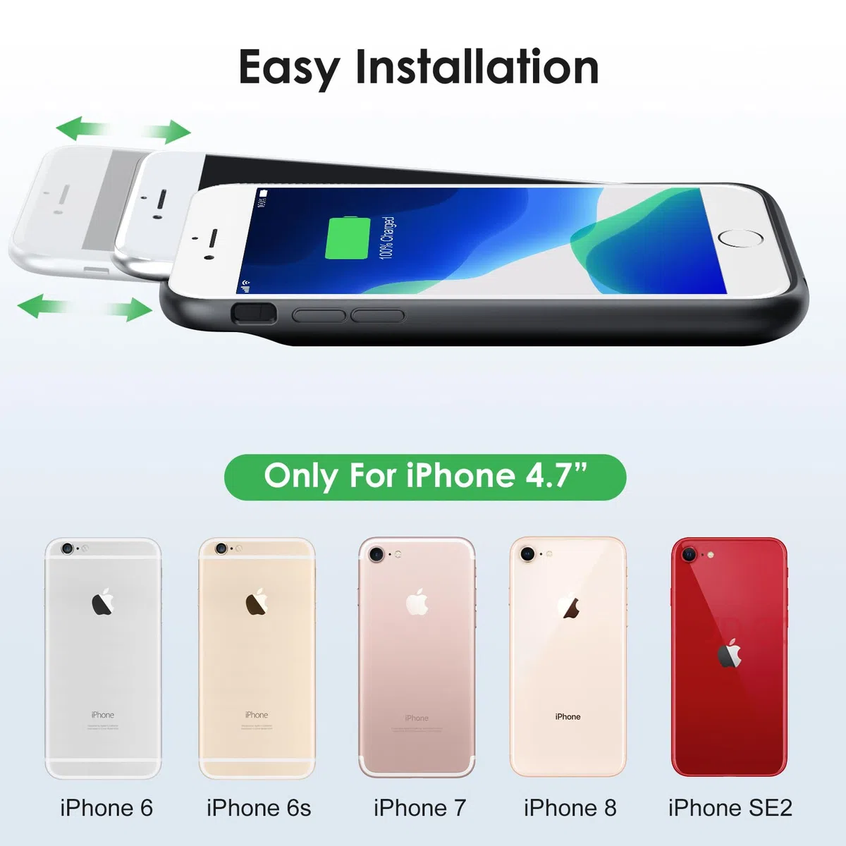 Feob Cover Batteria per iPhone 6/6s/7/8/ SE (2020/2022)-4,7", 7000mAh Cover Ricaricabile Battery Case Custodia Batteria Caricabatterie Power Bank per iPhone 6 /6s/ 7/8/ SE-4,7"-Nero
