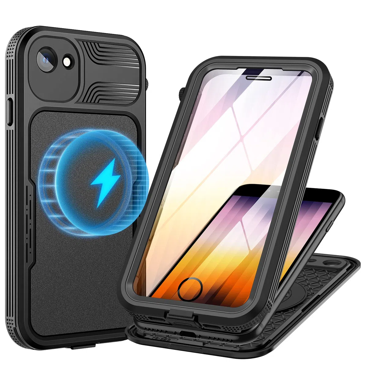 Lanhiem Cover Compatibile con iPhone SE (2022/2020) 8/7 [IP68 Impermeabile e Compatibile con MagSafe] Protezione a 360 Gradi Custodia Subacquea Robusta Antiurto,Protezione dello Schermo,Nero