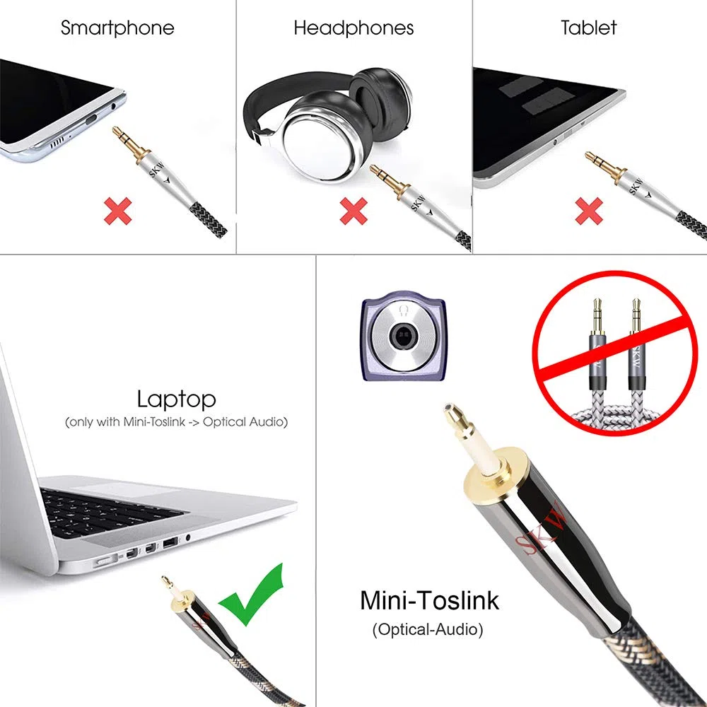 SKW Cavo Mini TOSLINK, cavo ottico audio digitale Toslink a Mini Toslink (S/PDIF), trasmette segnali audio digitali a TV/Amplificatore/Apparecchio HiFi (2M, nero)