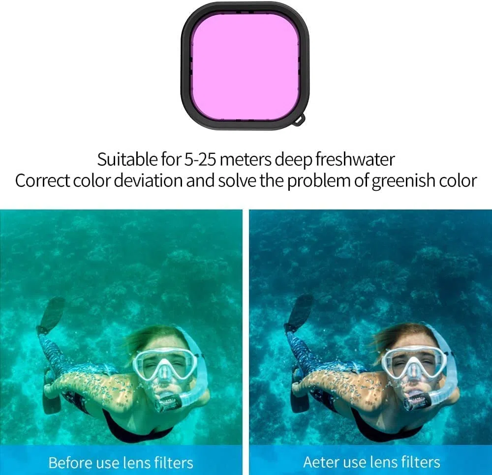 Custodia subacquea impermeabile 60 m trasparente con filtro rosso-viola-rosa Compatible with GoPro Hero (2018), GoPro Hero 7 Black, GoPro Hero 6/6 Black Hero 5/5 Black