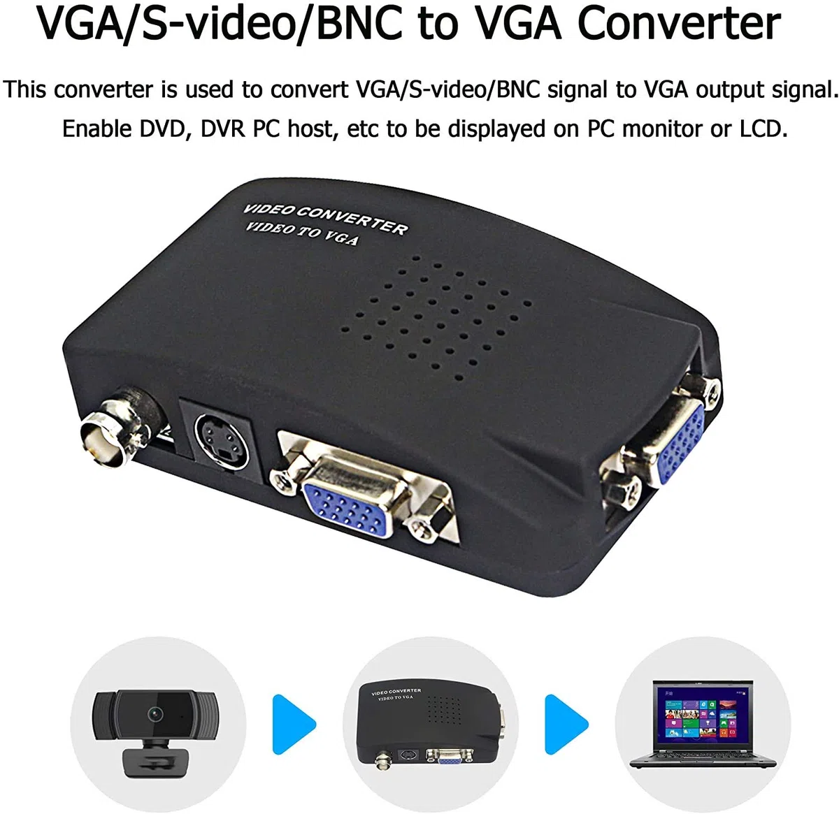 XMSJSIY BNC a vga, Convertitore Video CCTV Camera PC a TV Adattatore BNC Ingresso a vga Uscita Computer Portatile Monitor Converter per DVR Lettore DVD Supporto PAL NTS