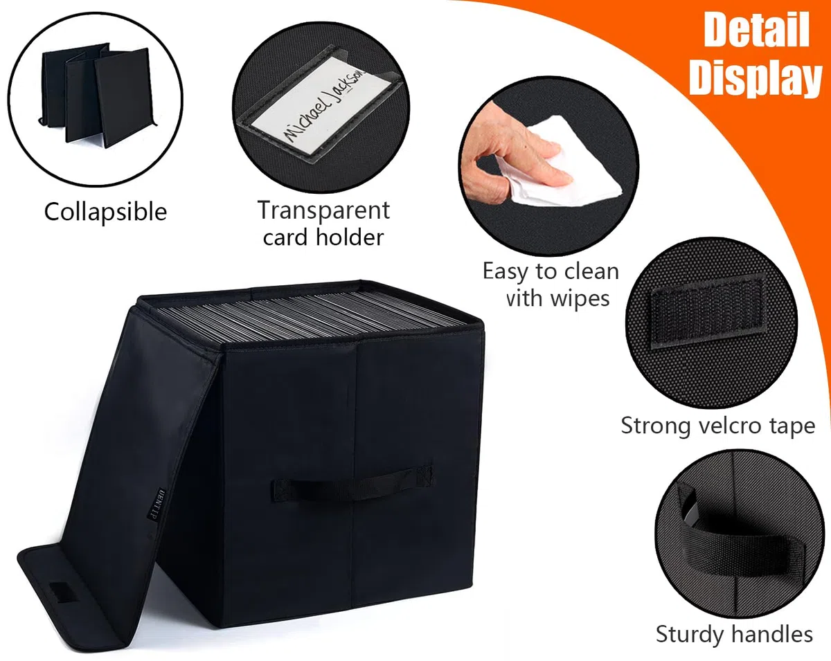 UENTIP Scatola Portaoggetti per Vinili da 30,5 cm - Contiene Fino a 90 Dischi - 35 x 33 x 33 cm - Per Collezione di Album Preziosi - Nero