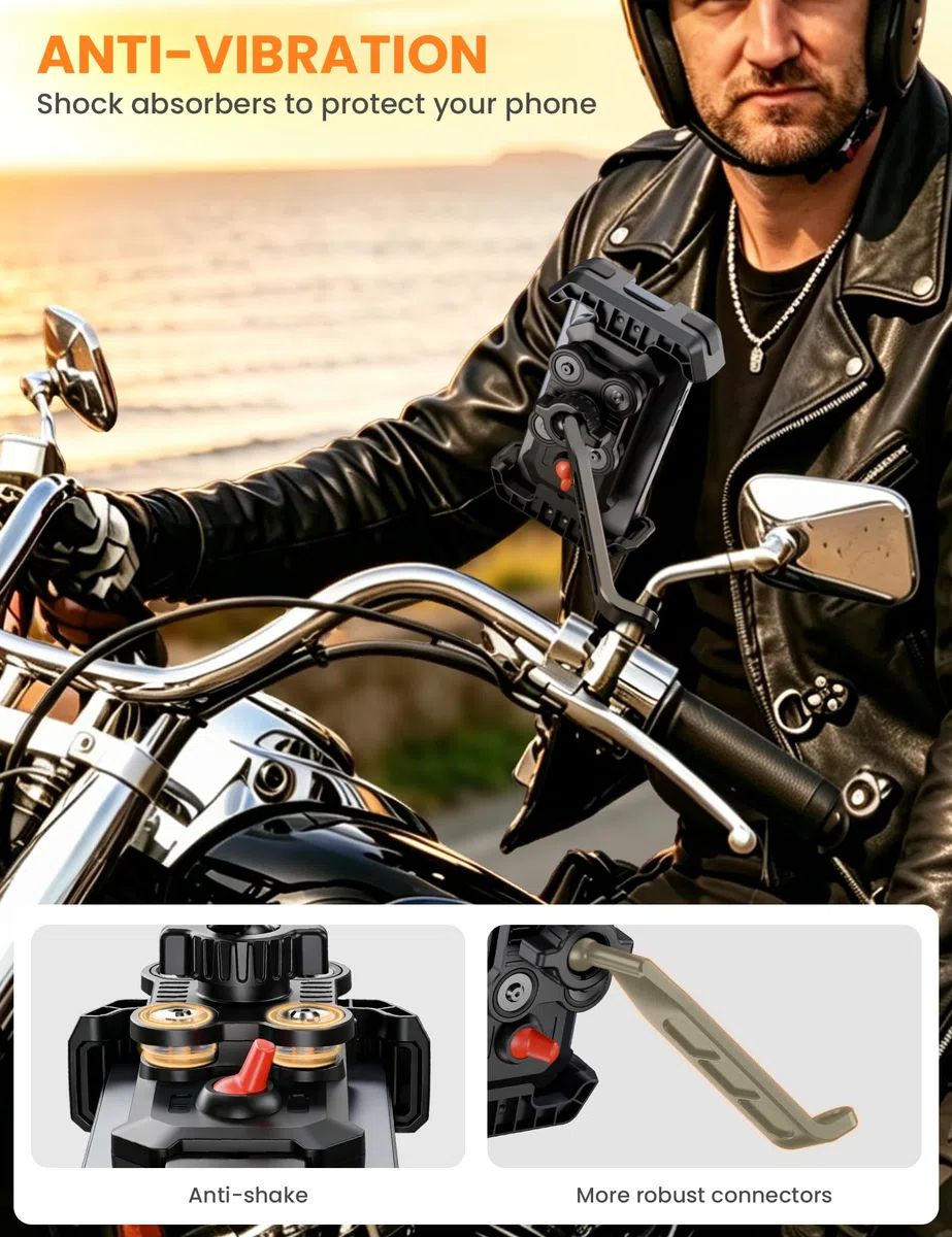 Grefay Supporto Telefono Moto [Doppio Smorzamento Delle Vibrazioni] Supporto Telefono Specchietto Retrovisore Della Moto con Rotazione di 360 per Smartphone da 5,1-6,8 Pollici