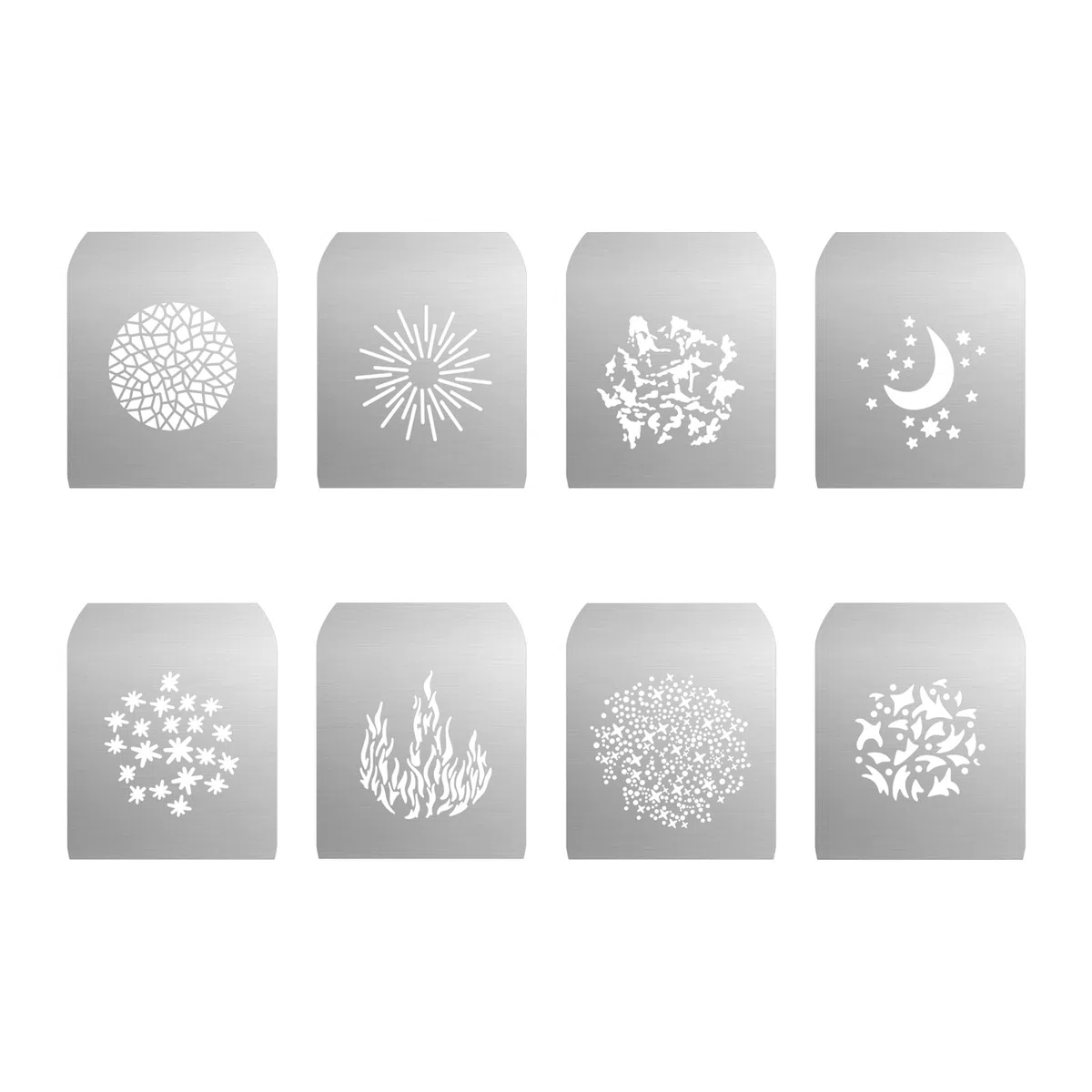 GOBO Set per Soonpho in lega di alluminio con snoot ottico, 8 schede grafiche Gobos, piastre metalliche con motivi cavi, per effetti speciali, accessori fotografici per proiettore GOBO Bowens(Group C)
