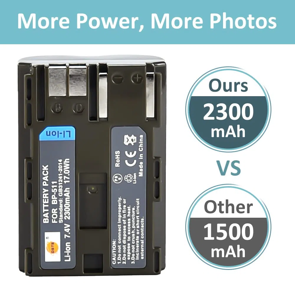 DSTE 2PCS BP-511 BP-511A BP511 Ricaricabile Batteria per Canon EOS 300D 5D 10D 20D 30D 40D 50D
