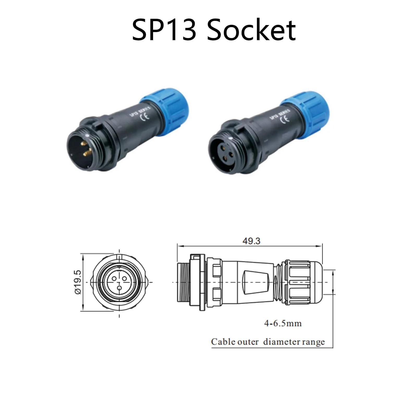3 connettori per aeronautica SP13 2 poli, IP68 2 pin, spina aviazione senza saldatura, spina impermeabile per lampade esterne, 250 V 13 A (14 AWG cavo a vite crimpatura)