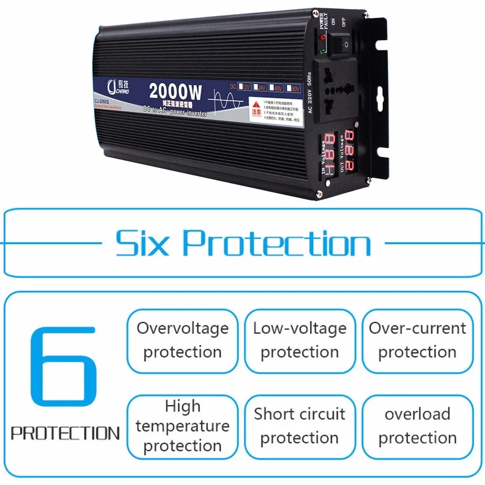 Inverter 600 W 1000 W 2000 W 3000 W 4000 W 5000 W 6000 W pura onda sinusoidale 48/60 V a 220 V trasformatore spina doppia USB auto per monitor LCD auto, iPhone, iPad e tablet laptop 48 V-4000