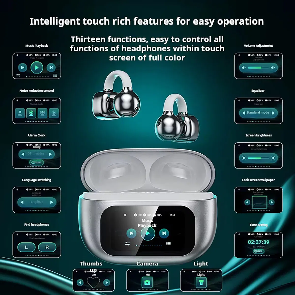ELLENNE Auricolari IA Traduzione Simultanea Display Touch Colori NERO | ELLENNE - Auricolari IA con Traduzione Simultanea in Tempo Reale, Bluetooth, Cuffie Wireless AI, Display Touch Colori Hi-Fi