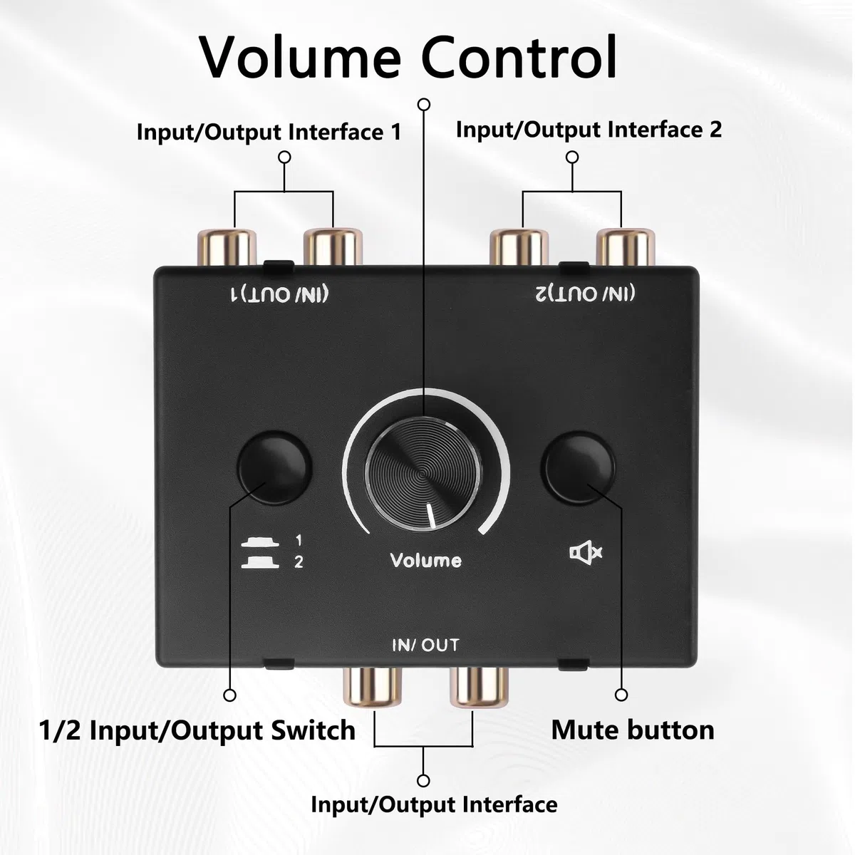 GINTOOYUN RCA Audio Button Switcher 2 In 4 Out o 4 In 2 Out R/L Stereo Audio Switcher con pulsante Mute e manopola di regolazione del volume (RCA)