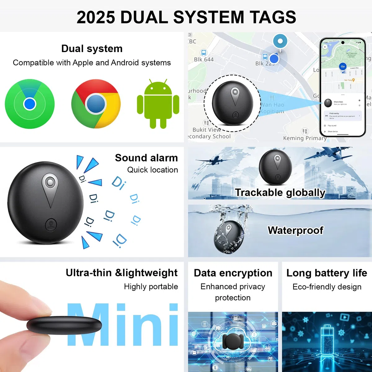 2 mini localizzatori GPS magnetici, localizzazione del veicolo senza costi mensili, localizzatore GPS in tempo reale con app per smartphone per Android e iOS, localizzatore GPS per auto, biciclette