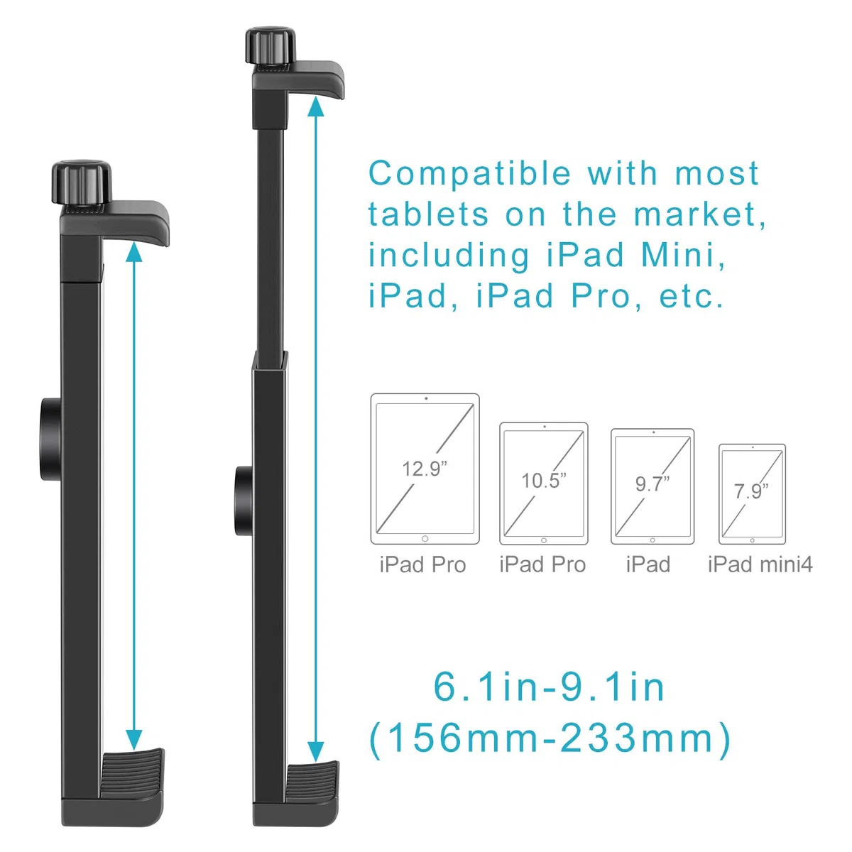 Neewer Supporto adattatore per treppiede per tablet iPad da 16 a 23,5 cm, morsetto regolabile per iPad Mini, iPad 2/3/4, iPad Air/Air2, iPad Pro, Microsoft Surface Samsung Tab 7.0 Series
