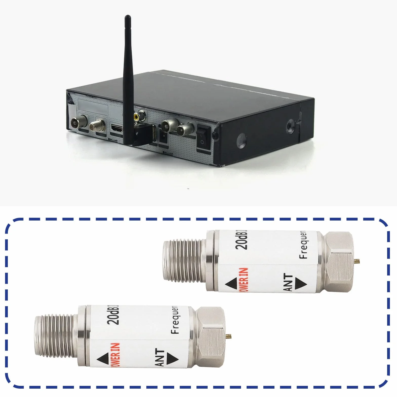 2 pz 20dB Inline Amplificatore 10-2400MHz Inline Sat Amplificatore Satellitare Singal Booster Sostituzione per AMP SAT DVB-T Amplificatore