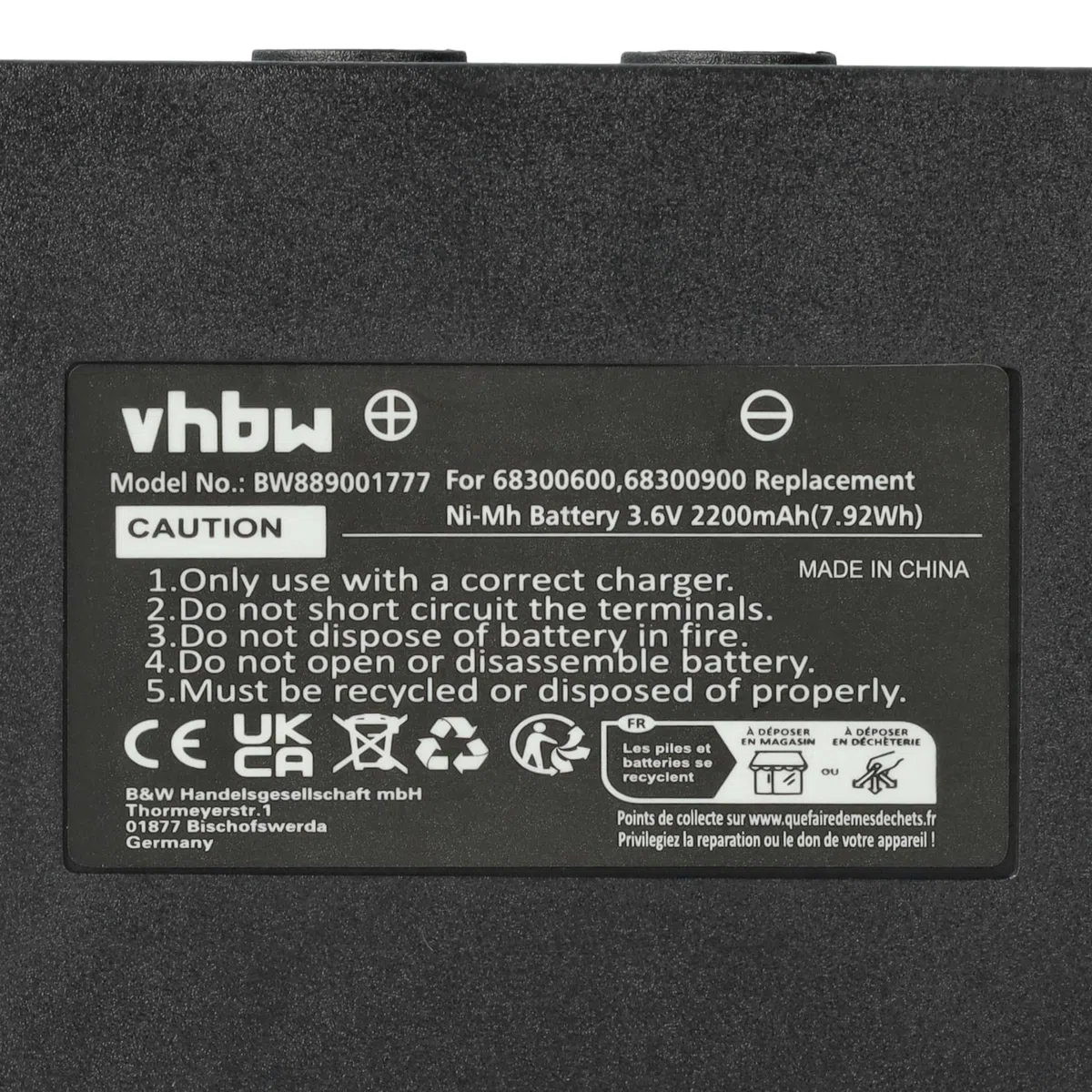 vhbw 2x batteria sostituisce Hetronic 900, 68300900, 68300600, HE900 per Radiocomando Industriale, Telecomando (2200mAh, 3,6V, NiMH) - Nero
