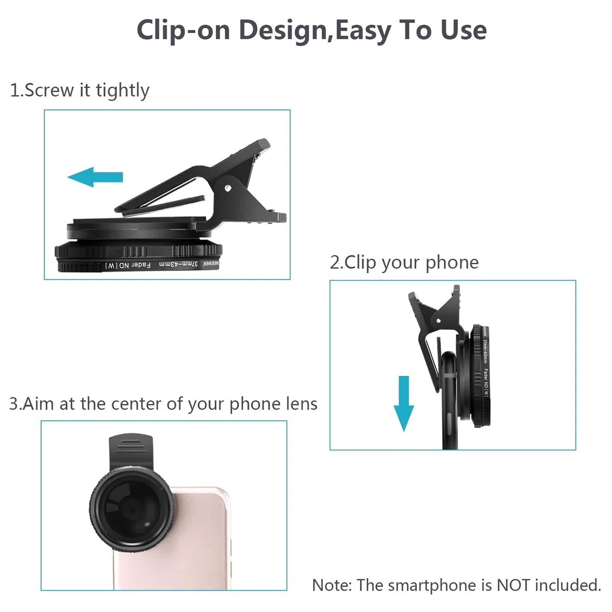 NEEWER Kit di Filtri per Fotocamere con Clip su ND2-ND400 da 37mm: Filtro a Densità Neutra Regolabile con Clip per Telefono Compatibile con iPhone 14/14Pro/14Pro Max Samsung Smartphone Android iPad