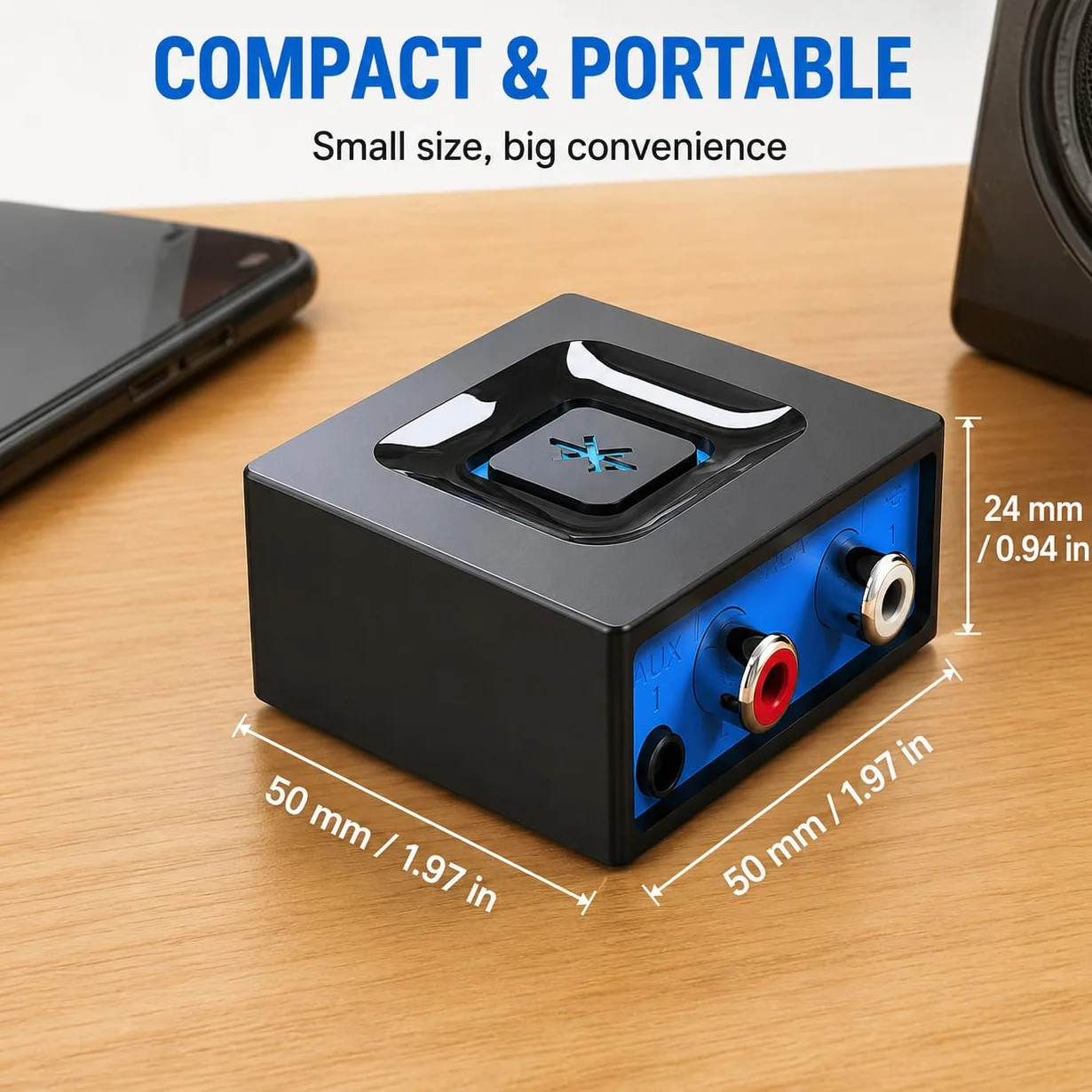 esinkin Ricevitore Audio Bluetooth Wireless, Adattatore Bluetooth può funzionare con PC/Mac/Smartphone/Tablet/Ricevitore AV, Uscite Audio 3.5 mm e RCA alle Casse Altoparlanti, ‎Pulsante One-Push