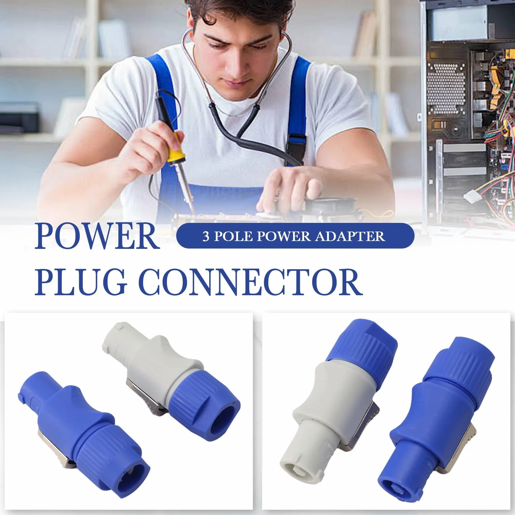 20 connettori Powercon, spina Powercon a 3 NAC3FCB, spina Speakon, 20 A, 250 V, blu e