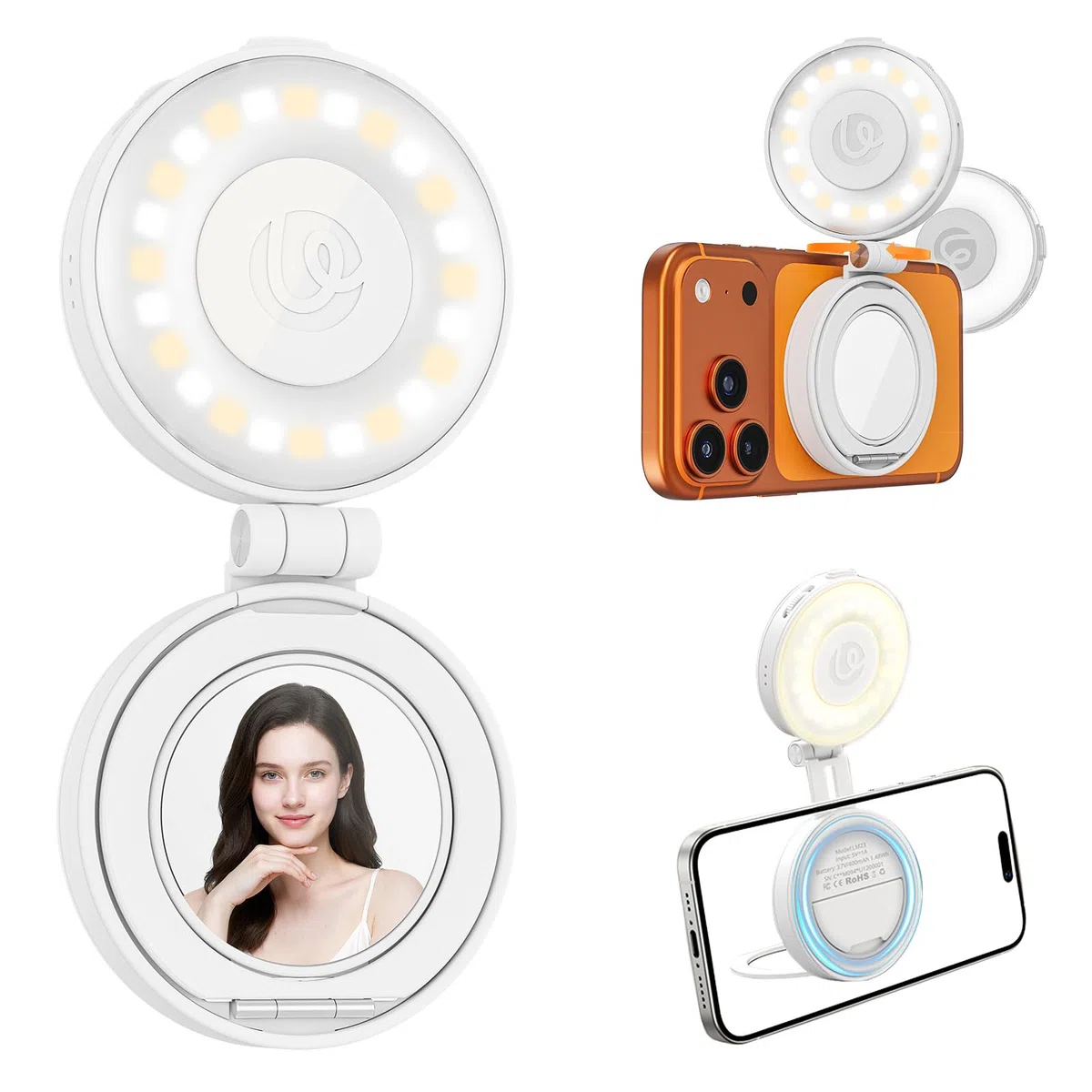 ULANZI LM23 Anello Luminoso Magnetico per Cellulare, Selfie Light con 3 Temperature di Colore 2500k-8500k CRI95, Luce per telefono Estensione Reversibile per iPhone 17 16 15, Live streaming, Binaca