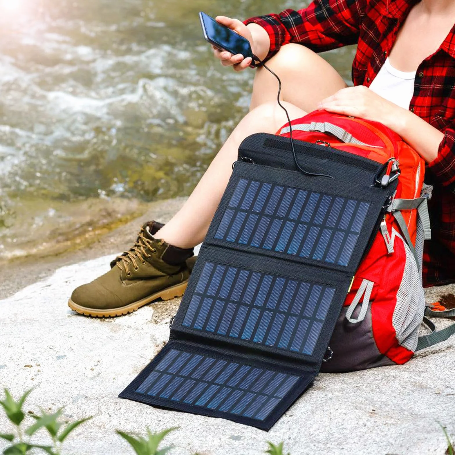 BYZESTY Pannello Solare Portatile 10W - Caricabatterie Solare Pieghevole 5V 2USB Pannello Solari Impermeabile, Pannello Solare Pieghevole Powerbank per Telefono, Attività all'Aperto, Campeggio