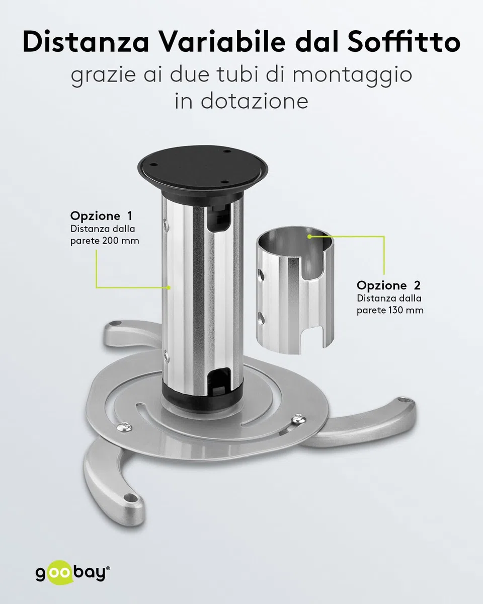 goobay Supporto Videoproiettore Soffitto Universale Fino a 10 kg Interasse 130-320 mm Inclinabile 360 Gradi Girevole Argento - 51905