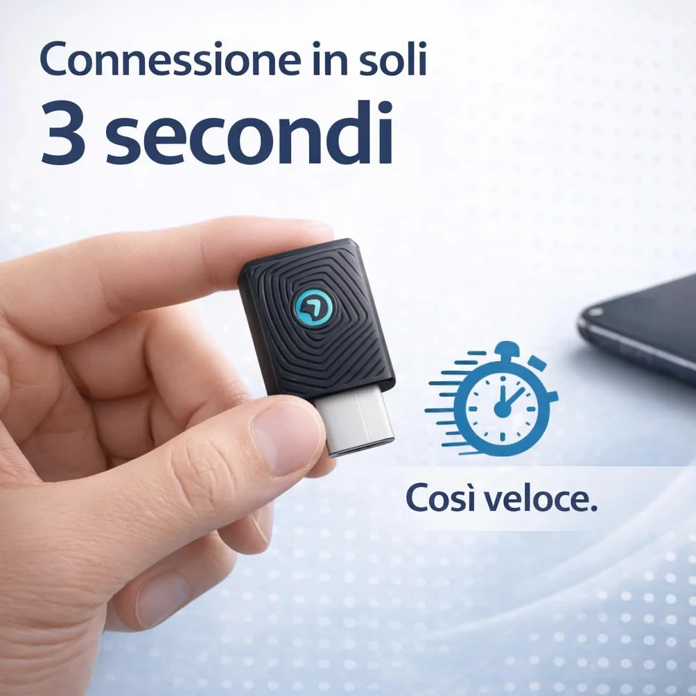 Adattatore CarPlay Wireless e Android Auto 2 in 1 - WiFi 6 5GHz Mini USB Converte Cavo in Wireless - Plug & Play Connessione Rapida 9s per iPhone iOS 10+ Android 11+ Auto dal 2016
