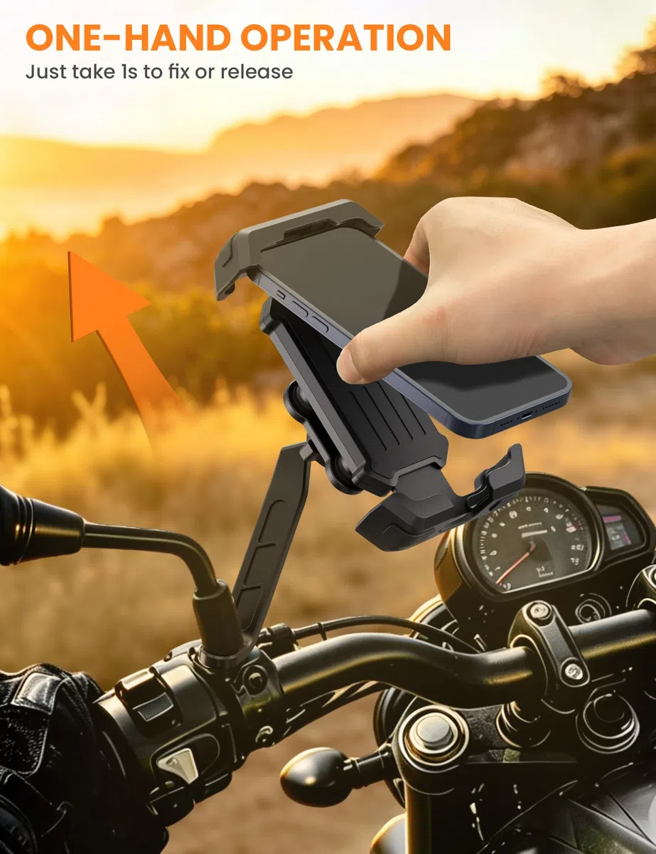Grefay Supporto Telefono Moto [Doppio Smorzamento Delle Vibrazioni] Supporto Telefono Specchietto Retrovisore Della Moto con Rotazione di 360 per Smartphone da 5,1-6,8 Pollici