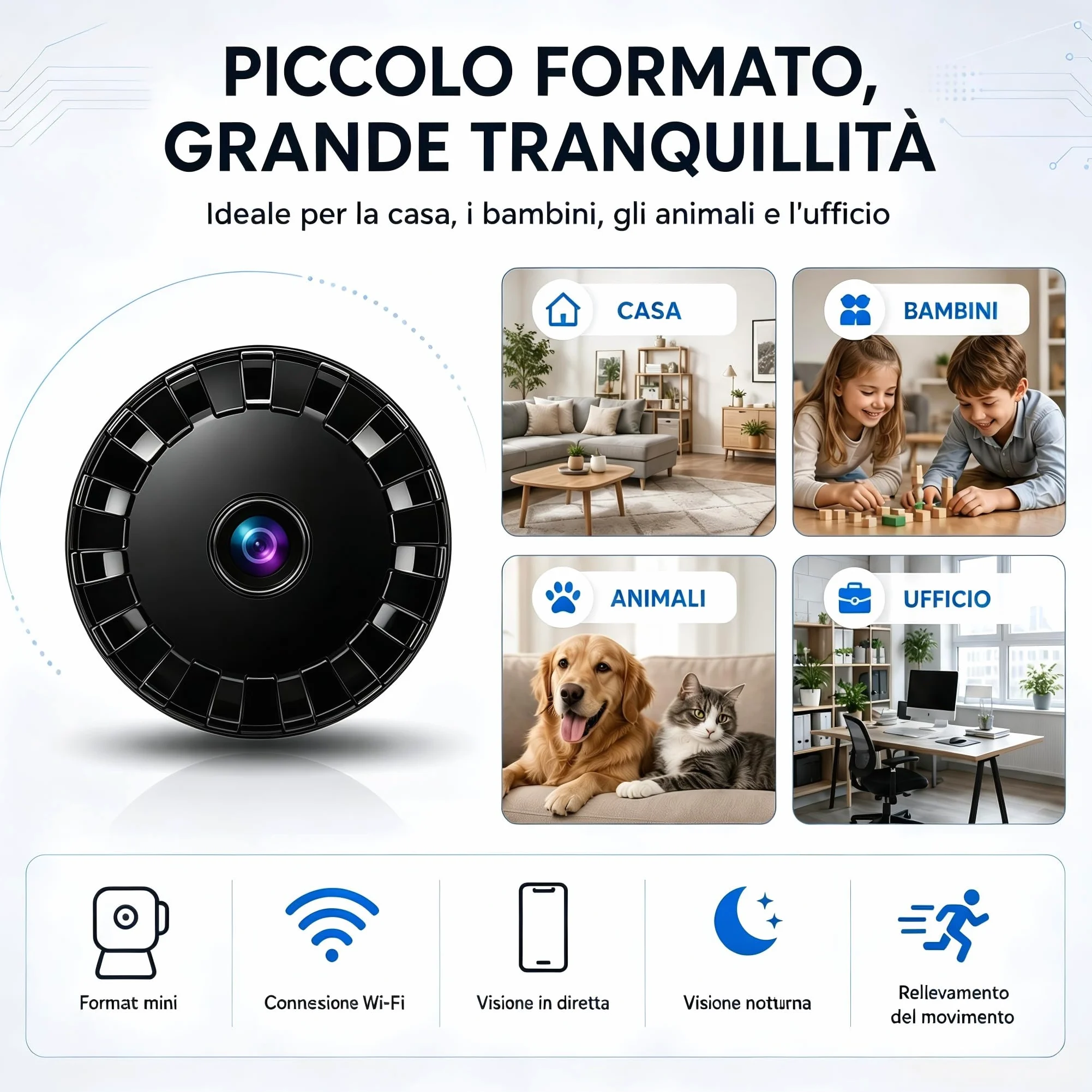 2026 Mini Telecamera Spia WiFi Interno/Esterno, 1080P Videocamera Sorveglianza, Visione Notturna, Rilevamento di Movimento, Controllo Remoto Con App per Casa/Bambini L/X 2