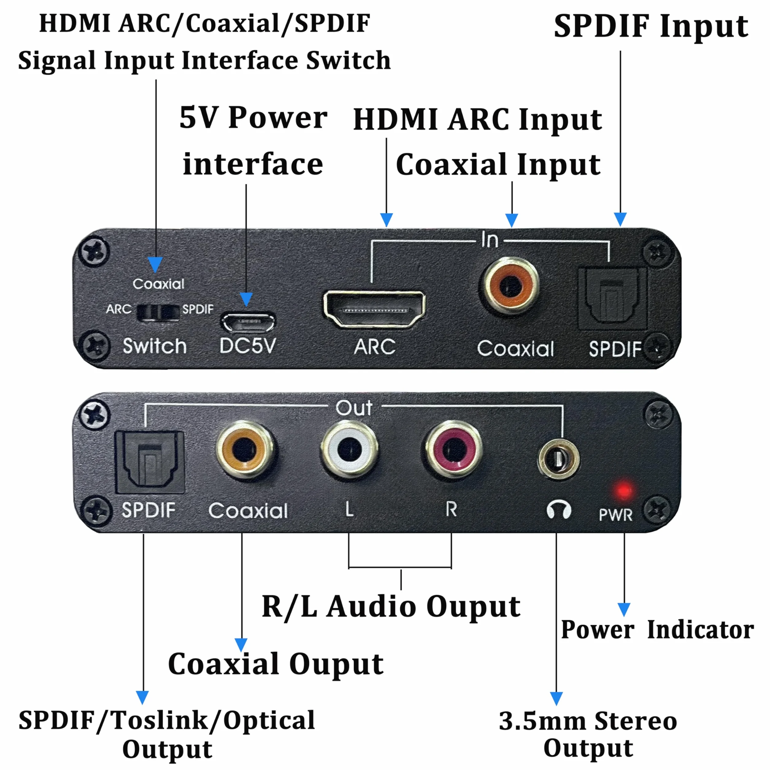 Transduttore DAC HDMI ARC, estrattore audio HDMI/SPDIF ottico Toslink a RCA 3,5 mm Jack L/R, adapter audio per amplificatore HDTV