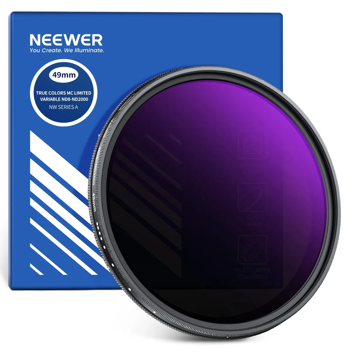 NEEWER 49mm Filtro ND Variabile (ND8-2000), True Colors e Hard Stop, Filtro Densità Neutra Limitata Regolabile 3-11 Stop per DSLR Mirrorless Camera, Vetro Ottico Multistrato, Telaio Sottile Alluminio