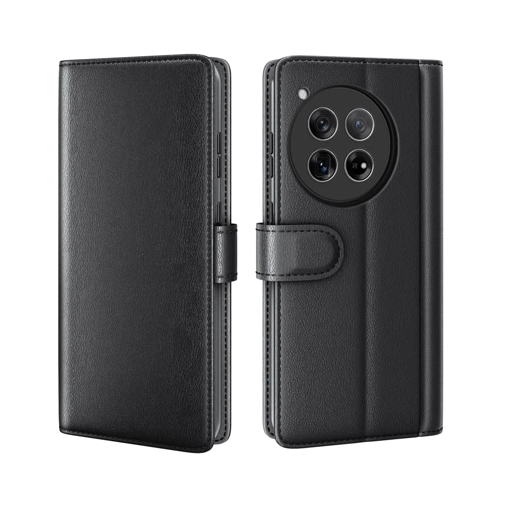 COQUE Custodia OnePlus 12 Shell, Custodia Flip in Vera Pelle di Vacchetta con Slot per Schede Custodia in Pelle per OnePlus 12-Nero