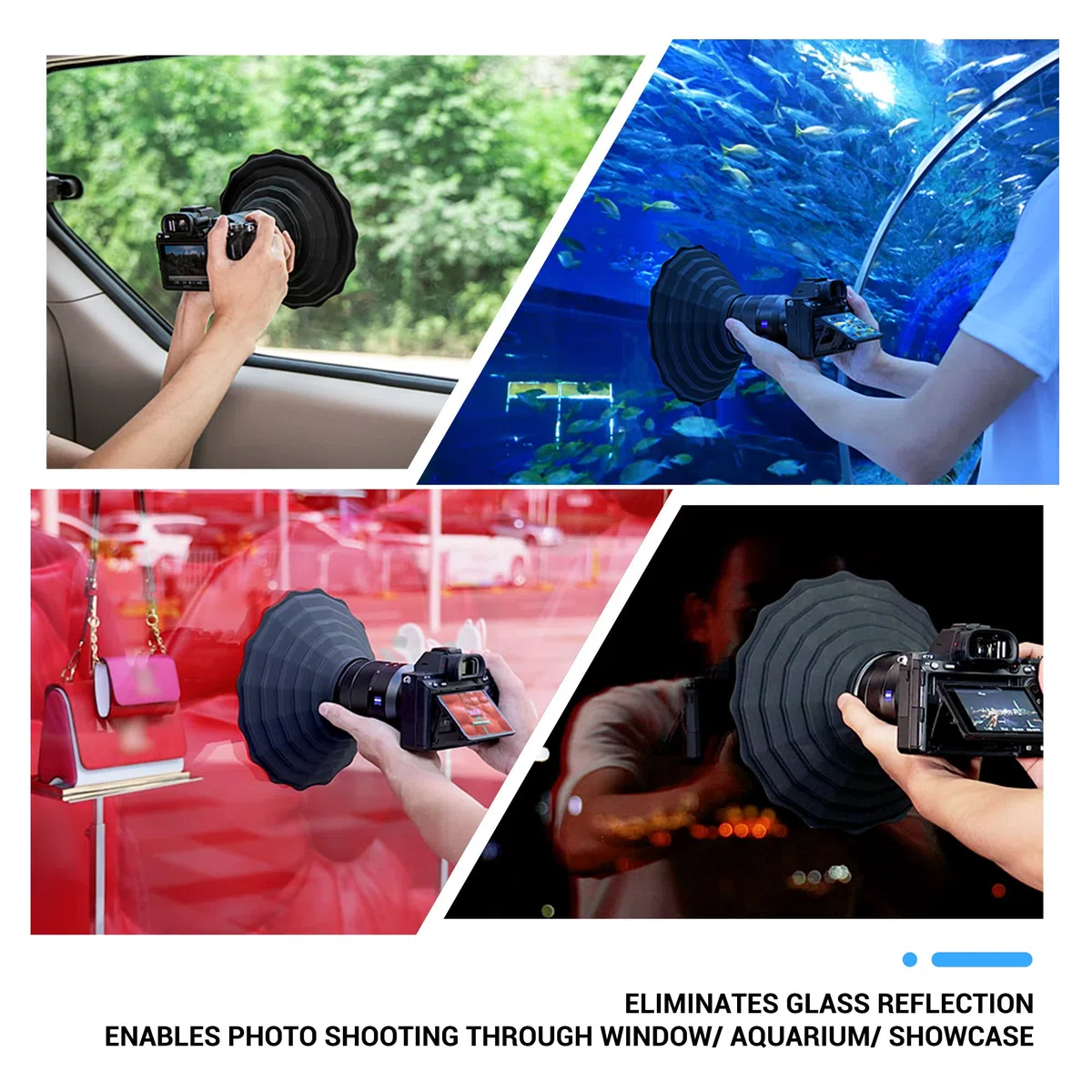 [Versione aggiornata] JJC Paraluce in silicone anti riflessione per Canon Nikon DSLR fotocamera diametro esterno. 73 mm ~ 88 mm, accessorio fotografico per finestra in vetro - L