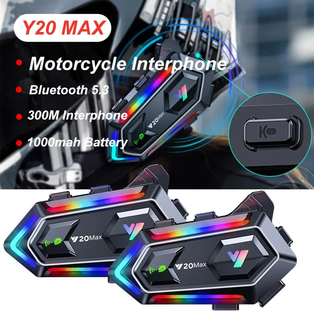 Interfono Bluetooth per casco da moto Y20 MAX con interfono per 2 persone, riduzione del rumore, impermeabile IPX6