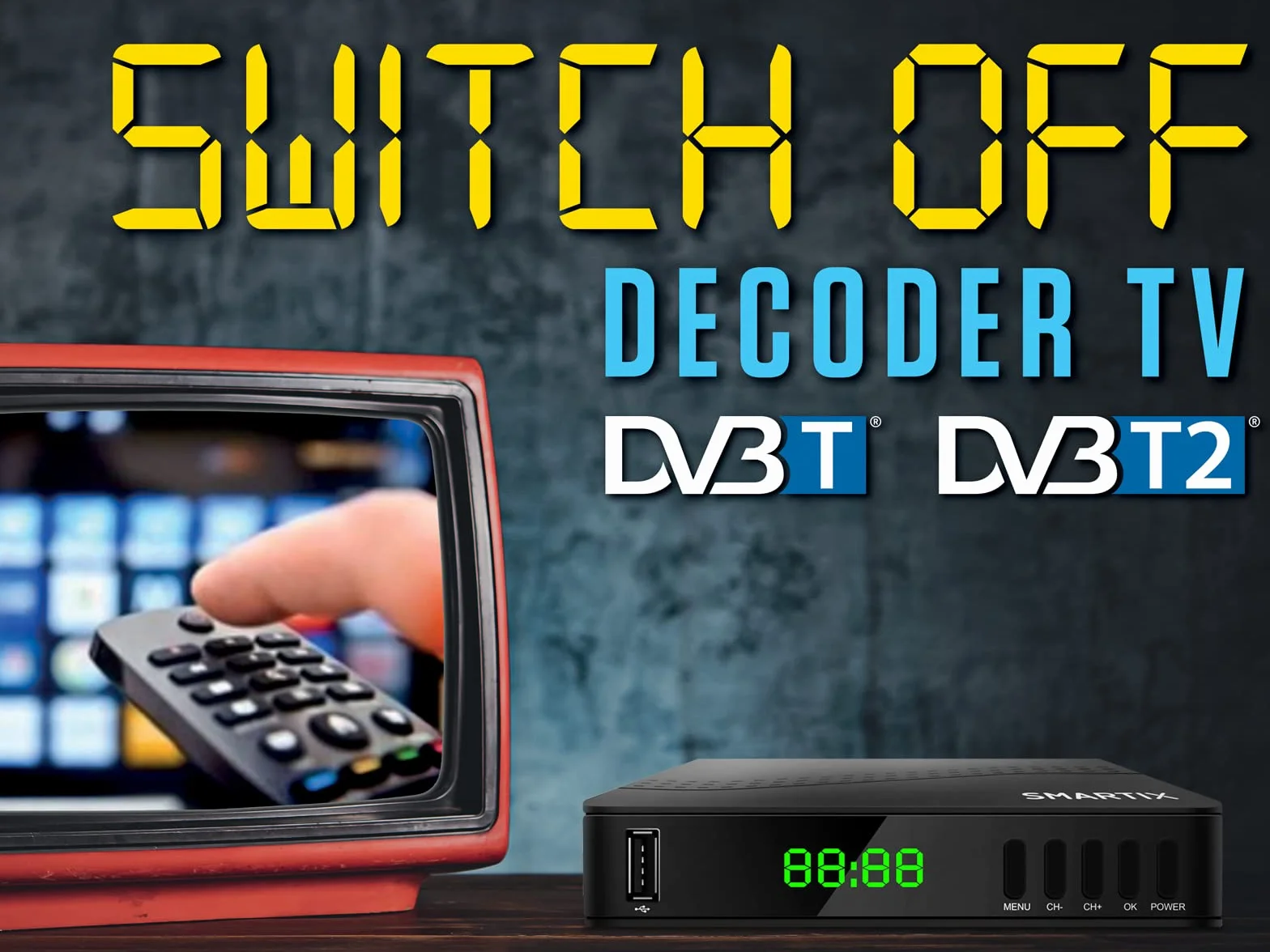 Atlantis SMARTIX DH17 Decoder Digitale Terrestre DVB T2 HEVC H.265 mpeg2/mpeg4 H264 Media Player Porta USB. HDMI e SCART Telecomando Learning, Main 10, Nero