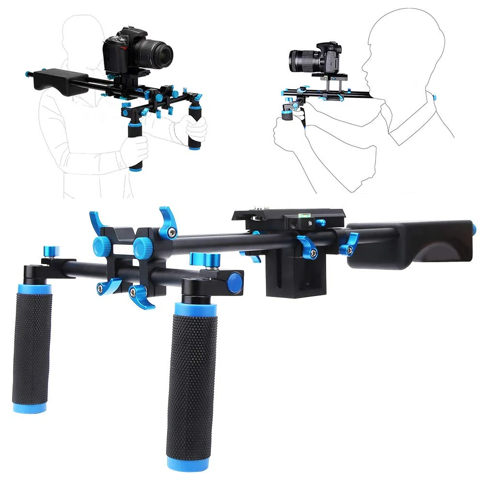 Stabilizzatore della spalla della fotocamera, stabilizzatore della fotocamera con cuscinetto in spugna Posizione regolabile Ripresa accurata Asta di collegamento robusta per fotocamera DSLR