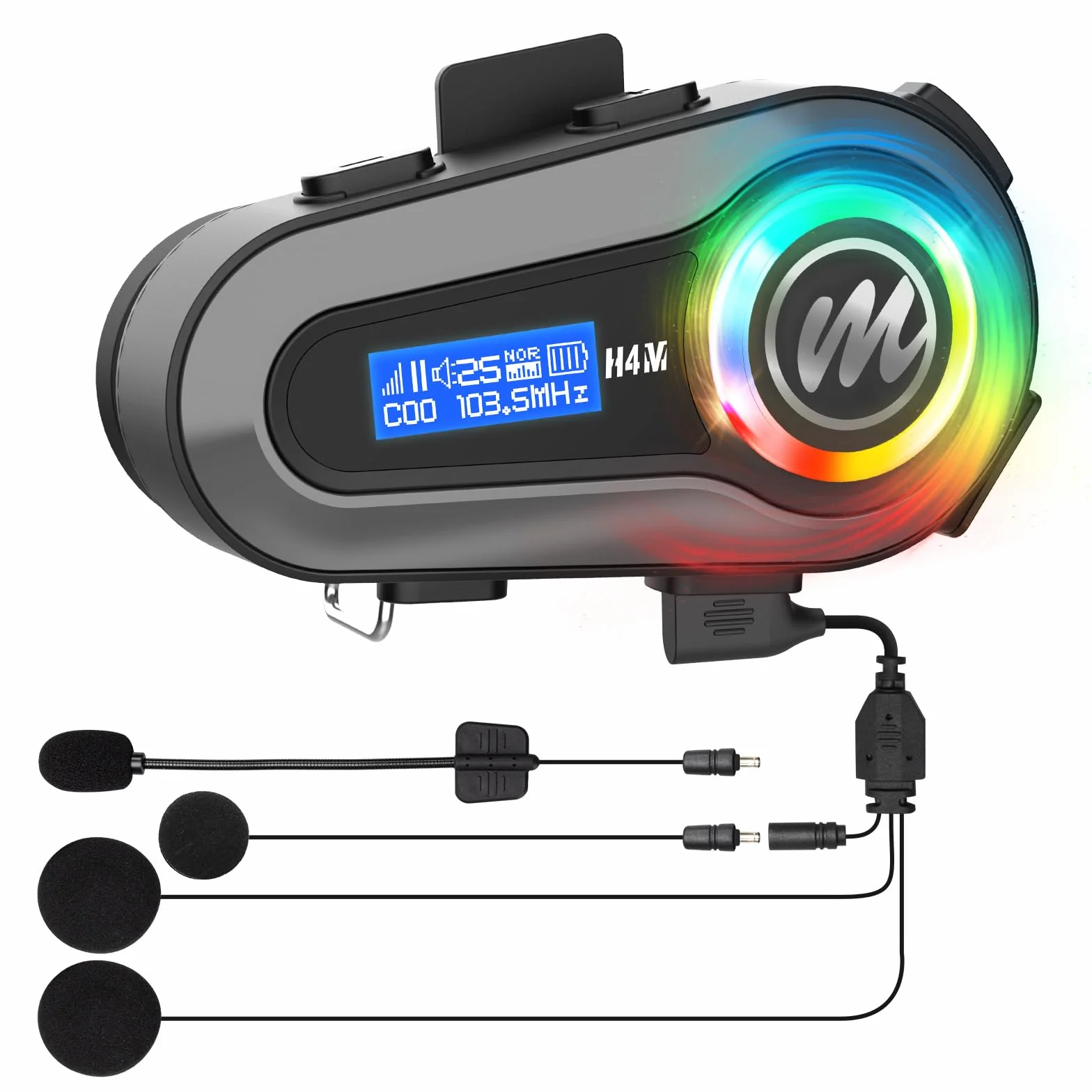 Moman H4M Casco da Moto con Display LCD e 6 Modalità EQ - Casco da Moto con Chip 5.3 con Stereo HiFi FM Radio AI - Assistente vocale - Impermeabile IPX6