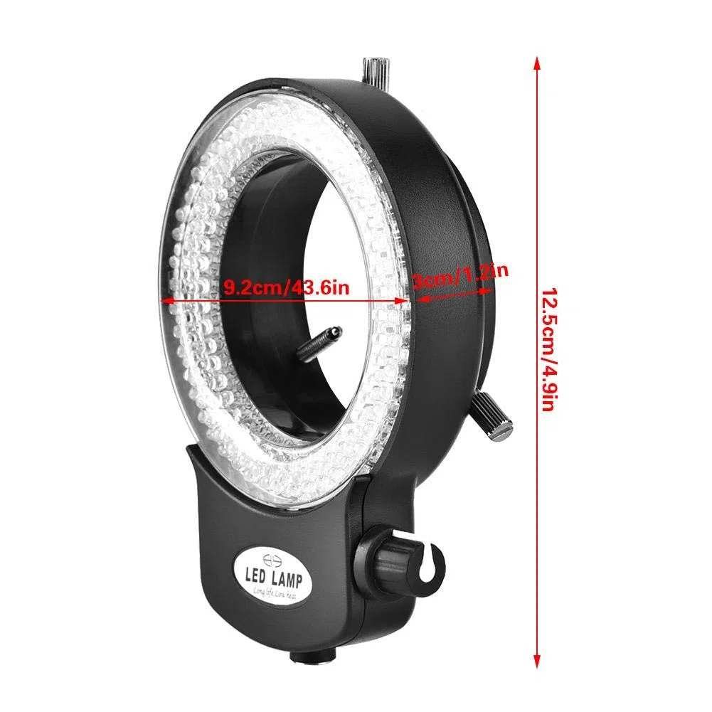 144 Anello Luminoso LED Regolabile Illuminatore Microscopio Anello Light con Adattatore per Microscopio Stereo & Macchina Fotografica. (Bianco/Nero)(nero)