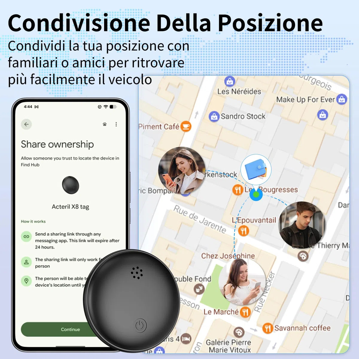 GPS Tracker per Auto Android, Bluetooth Localizzatore Gps Senza SIM, Magnete Integrato Ultra-Potente Compatibile con Google's Find Hub (Solo Android) per Bambini, Auto, Animali Domestici - Nero