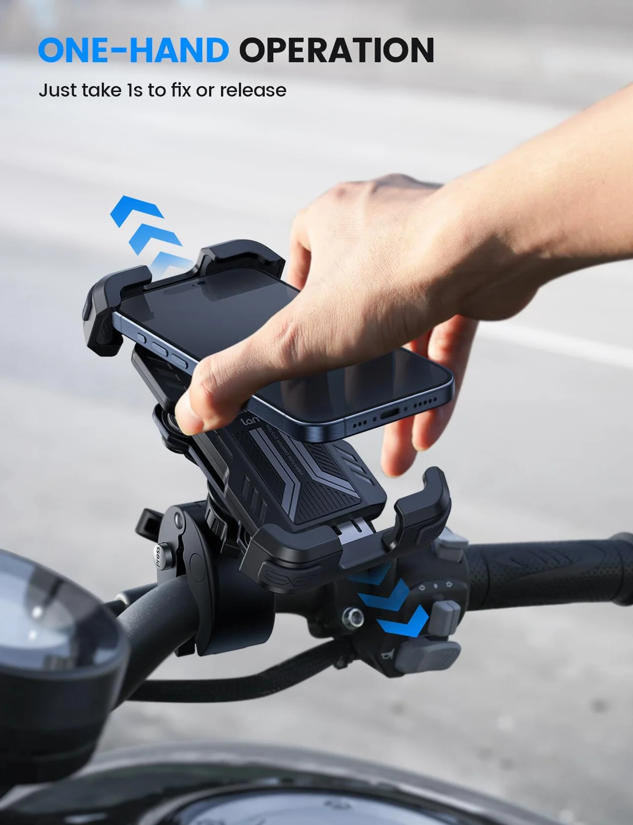 Lamicall Supporto Telefono Moto Antivibrazione Doppio Ammortizzatore 360° Rotazione Universale Manubrio Bicicletta per iPhone 17 16 15 14 13 Xiaomi 4.7-6.8"