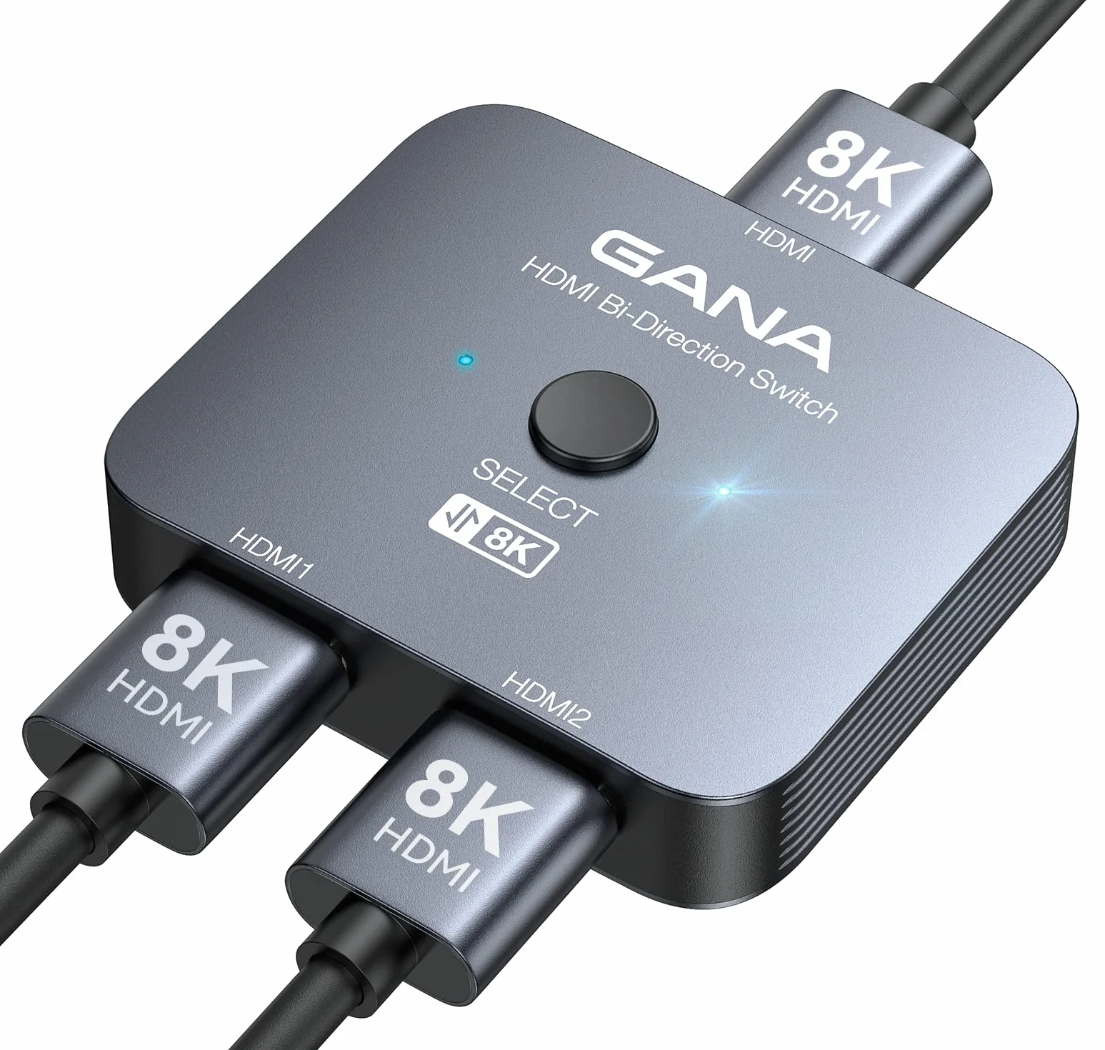 GANA Sdoppiatore HDMI Switch hdmi 8K@60Hz, 4K@144Hz (2 Ingresso a 1 Uscita o 1 in a 2 out) Splitter Compatibile con Mac, BLU-Ray DVD, PS5/4/3, Xbox 360, Fire Stick, Chromecast, TV, Gray