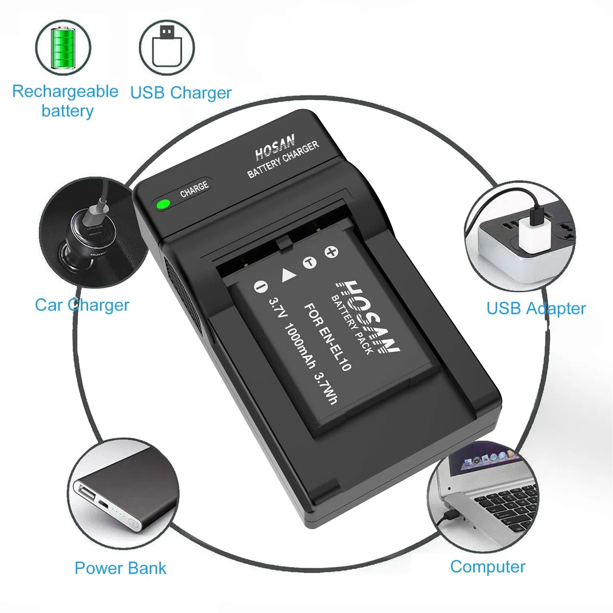 EN-EL10 HOSAN 2 Batteria di Compatibile con Serie Nikon EN-EL10 Coolpix S200 S210 S220 S230 S3000 S4000 S500 S510 S5100 S520 S570 S60 S600 S700 S80