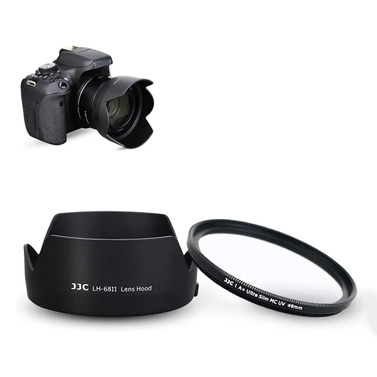 Paraluce e Filtro UV per Canon EF 50 mm f/1.8 STM, Sostituisce Canon ES-68, Paraluce Reversibile con Filtro UV da 49 mm, Riduce i Riflessi