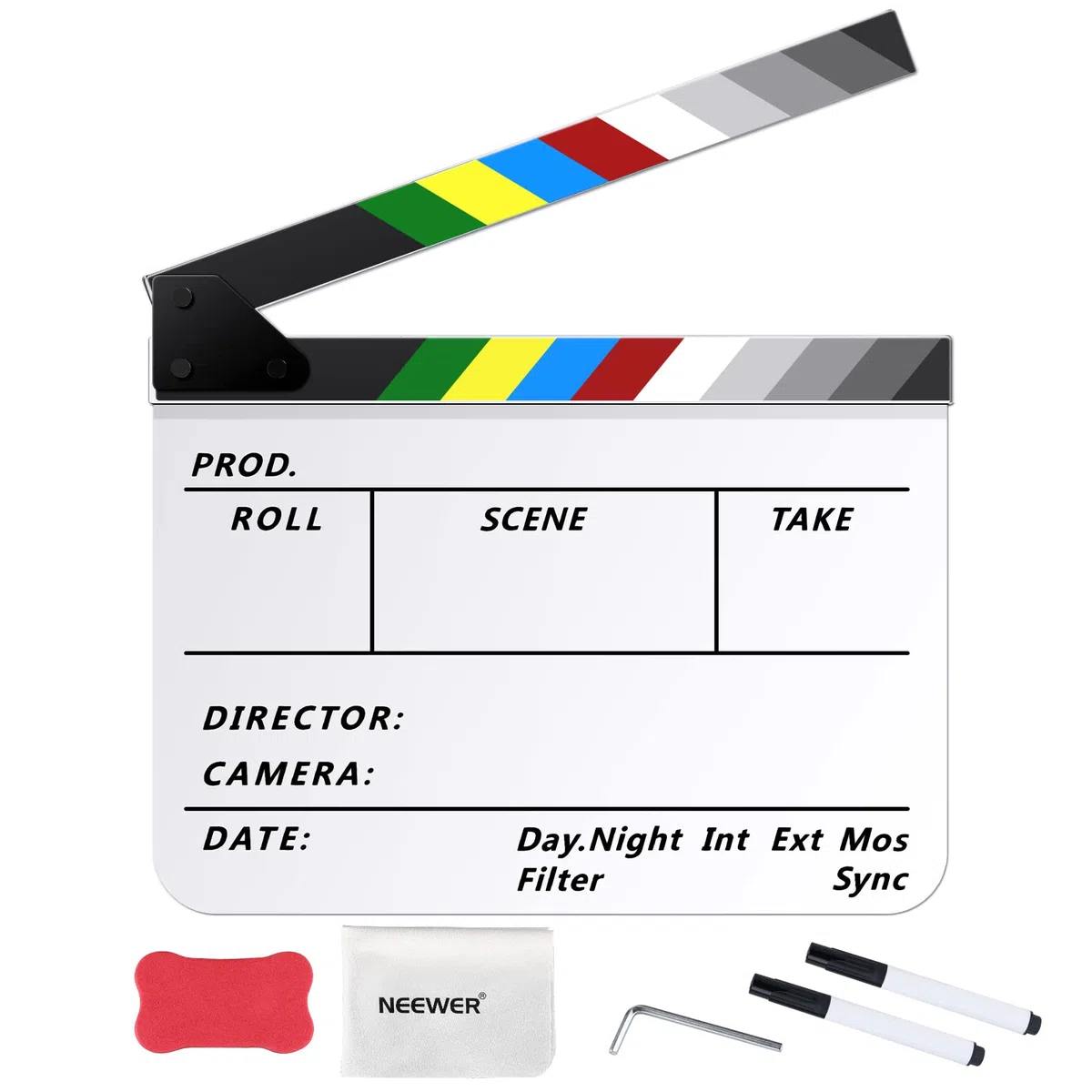 NEEWER Kit di battaglione per registi cinematografici in pellicola acrilica, 30,5 x 25,4 cm, in plastica, con magnetica, 2 penne a base d'acqua, un panno per la pulizia e chiave esagonale a