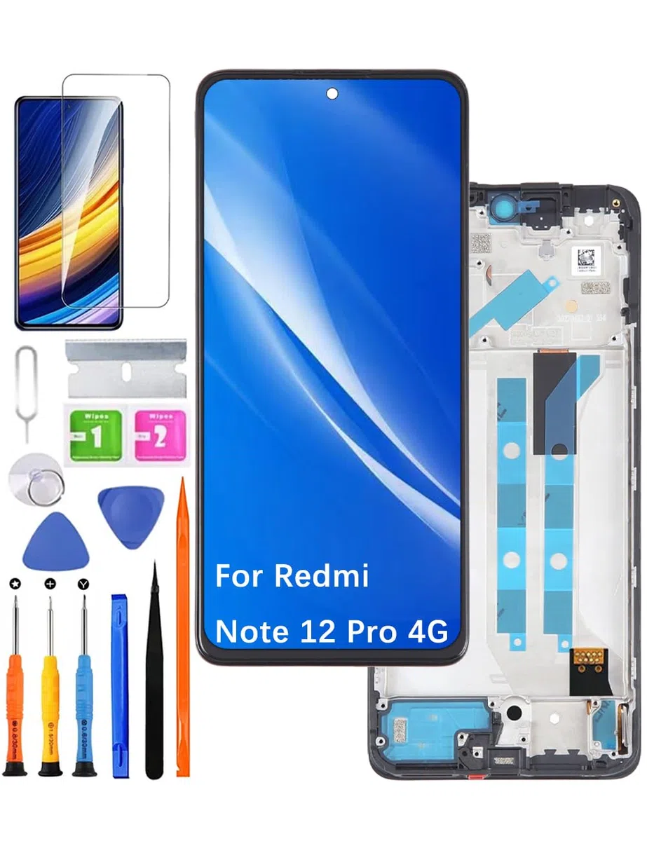 Display di Ricambio per Xiaomi Redmi Note 12 Pro 4G LCD Schermo TFT, 2209116AG 2209116AG Display Schermo Touch Digitizer Assembly Kit di Riparazione (Nero con Cornice)