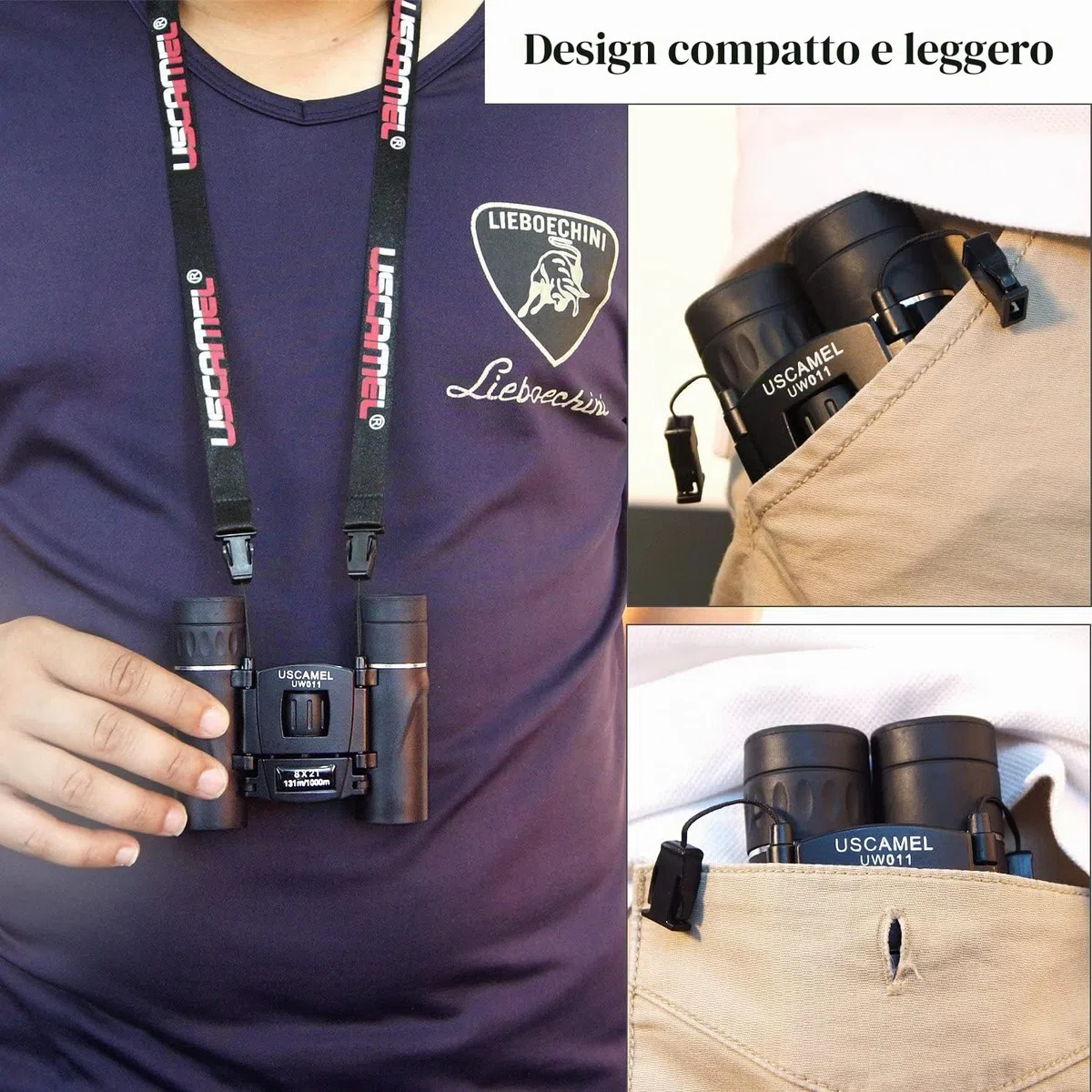 USCAMEL Binocolo Professionale Compatto, 8x21 Mini Binocolo, Alta Potenza Alta Definizione per Bird Watching, Escursionismo, Campeggio Caccia, Viaggio, Sportivi, Concerti