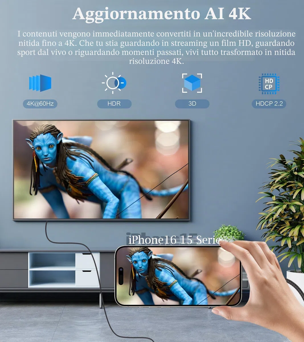 sweguard Cavo USB C a HDMI 2M (4K@60Hz),Cavo USB Tipo C a HDMI 4K UHD Thunderbolt 3/4 compatibile con i Phone 16 15 Pro Max, MacBookPro/Air, iMac, iPad, Galaxy S24 S23 a S8, Surface, Dell, HP